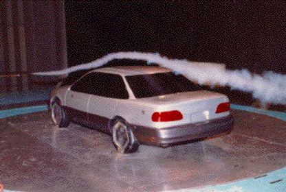 Photograph car being smoke tunnel tested.